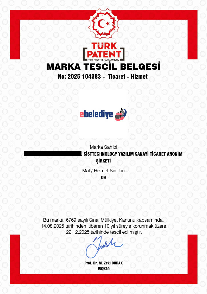 E Belediye Marka Tescil Belgesi